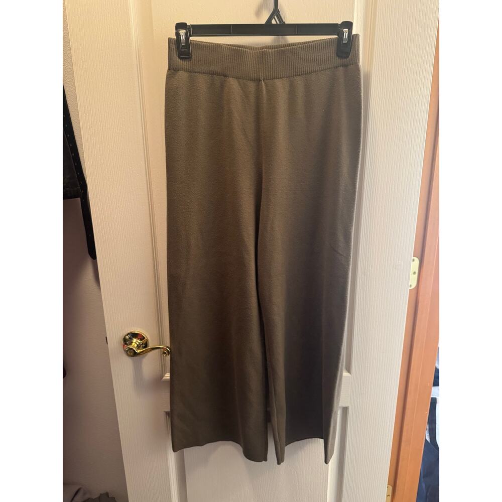 Sioni Brown Knit Wide Leg Pull On Pants Womens Soft Lounge Career Casual